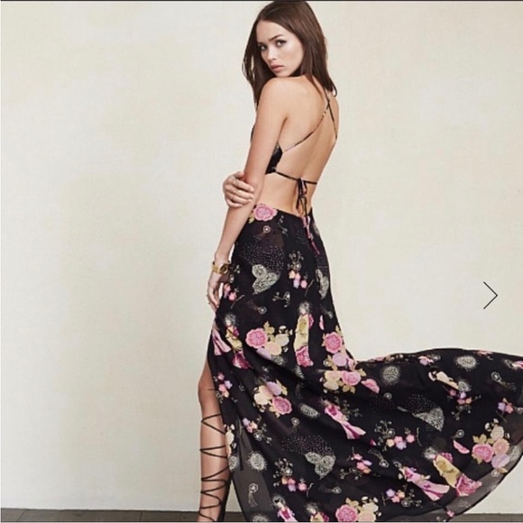 RARE Reformation Sutherland Kyoto Geisha Black Floral Tie Back Dress Size 6 - Picture 5 of 16